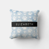 犬の足、白い手、青い水色、あなたの名前 クッション (正面)