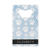 犬の足、白い手、青い水色、あなたの名前 クレジットカード栓抜き (裏面)