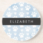 犬の足、白い手、青い水色、あなたの名前 コースター (正面)