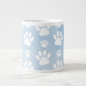 犬の足、白い手、青い水色、あなたの名前 ジャンボコーヒーマグカップ (正面)