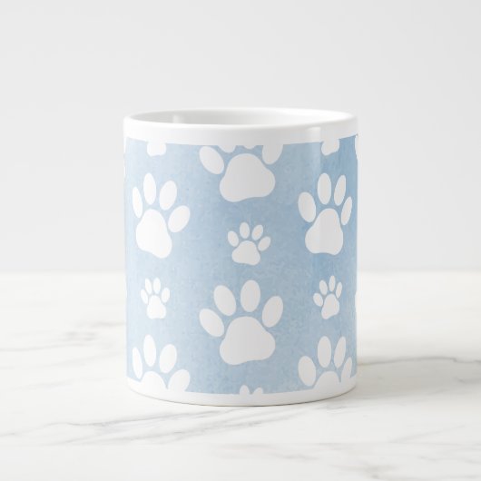 犬の足、白い手、青い水色、あなたの名前 ジャンボコーヒーマグカップ (正面)