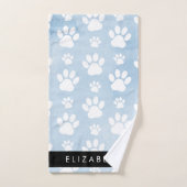 犬の足、白い手、青い水色、あなたの名前 バスタオルセット (ハンドタオル)
