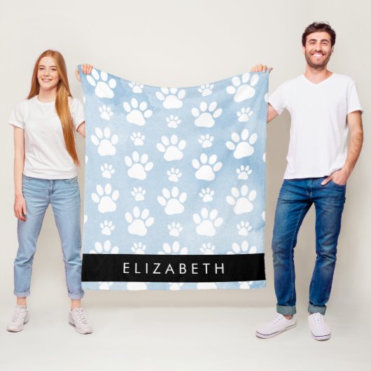 犬の足、白い手、青い水色、あなたの名前 フリースブランケット (インサイチュ)