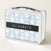 犬の足、白い手、青い水色、あなたの名前 メタルランチボックス (裏面)