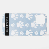 犬の足、白い手、青い水色、あなたの名前 iPhoneケース (裏面横)