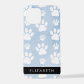 犬の足、白い手、青い水色、あなたの名前 iPhoneケース (裏面)
