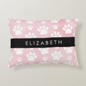 犬の足、白い足、ピンクの水色、あなたの名前 アクセントクッション (正面)