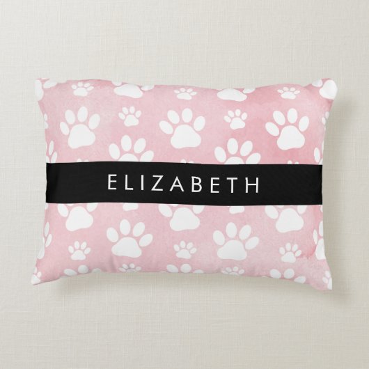 犬の足、白い足、ピンクの水色、あなたの名前 アクセントクッション (裏面)