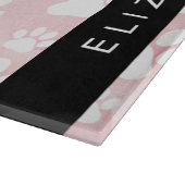 犬の足、白い足、ピンクの水色、あなたの名前 カッティングボード (角)