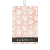 犬の足、白い足、ピンクの水色、あなたの名前 カーエアーフレッシュナー (裏面)