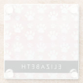 犬の足、白い足、ピンクの水色、あなたの名前 ガラスコースター (裏面)