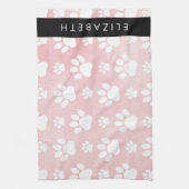 犬の足、白い足、ピンクの水色、あなたの名前 キッチンタオル (縦)