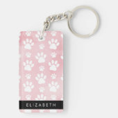犬の足、白い足、ピンクの水色、あなたの名前 キーホルダー (裏面)