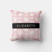 犬の足、白い足、ピンクの水色、あなたの名前 クッション (正面)