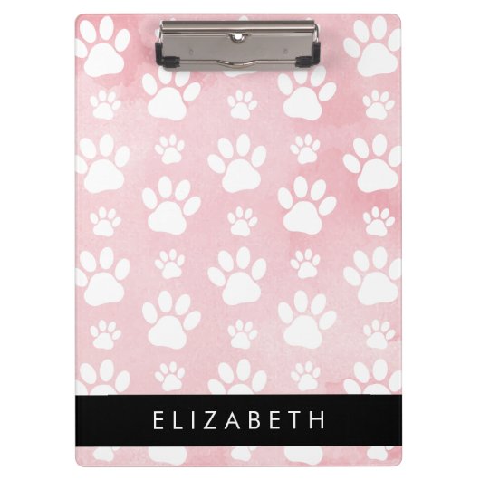 犬の足、白い足、ピンクの水色、あなたの名前 クリップボード (正面)
