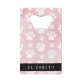 犬の足、白い足、ピンクの水色、あなたの名前 クレジットカード栓抜き (裏面)