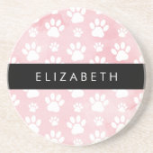犬の足、白い足、ピンクの水色、あなたの名前 コースター (正面)