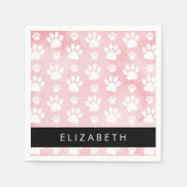 犬の足、白い足、ピンクの水色、あなたの名前 スタンダードカクテルナプキン (正面)