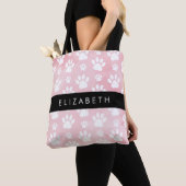 犬の足、白い足、ピンクの水色、あなたの名前 トートバッグ (クローズアップ)