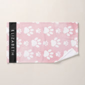 犬の足、白い足、ピンクの水色、あなたの名前 バスタオルセット (ハンドタオル)