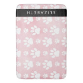 犬の足、白い足、ピンクの水色、あなたの名前 バスマット (正面縦)