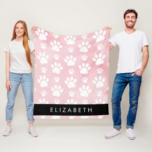 犬の足、白い足、ピンクの水色、あなたの名前 フリースブランケット (インサイチュ)