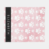 犬の足、白い足、ピンクの水色、あなたの名前 フリースブランケット (正面(横))