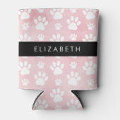 犬の足、白い足、ピンクの水色、あなたの名前 缶クーラー (正面)