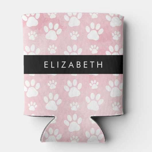 犬の足、白い足、ピンクの水色、あなたの名前 缶クーラー (裏面)