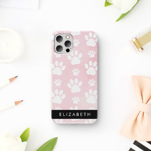 犬の足、白い足、ピンクの水色、あなたの名前 iPhone 12 PROケース