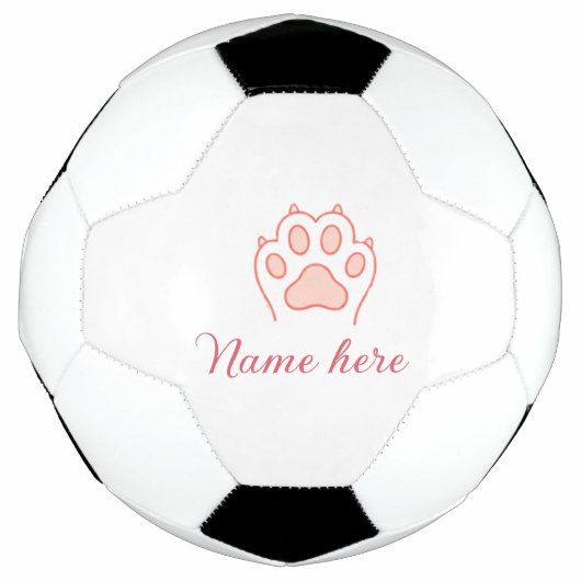 犬の足 赤いハート ペット 名前入り テキスト 動物の足跡 サッカーボール (正面)