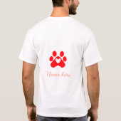 犬の足 赤いハート ペット 名前入り テキスト 動物の足跡 Tシャツ (裏面)