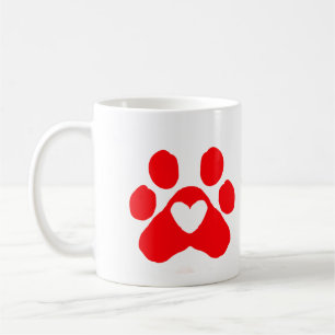 犬の足 赤いハート ペット 名前 テキスト入り 動物の足跡 コーヒーマグカップ