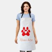 犬の足 赤いハート ペット 名前 テキスト入り 肉球 エプロン (着用した状態)