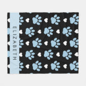 犬の足、青い手、白いハート、あなたの名前 フリースブランケット (正面(横))