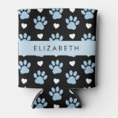 犬の足、青い手、白いハート、あなたの名前 缶クーラー (正面)