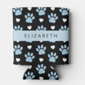 犬の足、青い手、白いハート、あなたの名前 缶クーラー (裏面)