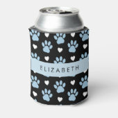 犬の足、青い手、白いハート、あなたの名前 缶クーラー (缶裏面)