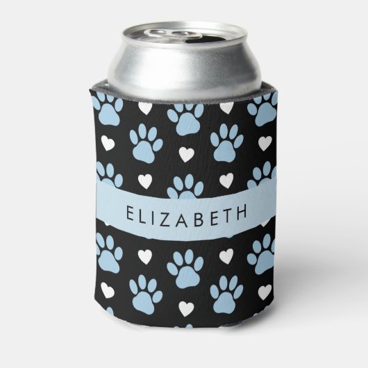 犬の足、青い手、白いハート、あなたの名前 缶クーラー (缶裏面)