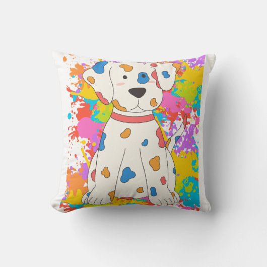 犬の跳ね絵を描 クッション (正面)