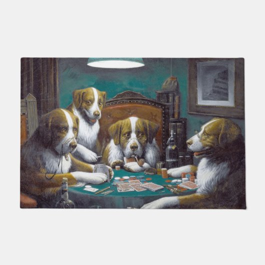 犬の遊トランプのポーカーカシアス・マルセラス・クーリッジ1894 ドアマット (正面)