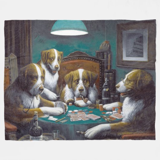 犬の遊トランプのポーカーカシアス・マルセラス・クーリッジ1894 フリースブランケット (正面(横))