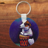 犬の遊ボンゴドラムおもしろいオリジナルドラムの芸術 キーホルダー (正面)