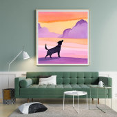 犬の遠吠え | 黒犬の水彩シルエット ポスター