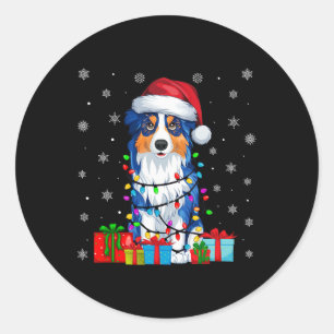 犬の醜いクリスマスライトサンタハットオーストラリアシェパード ラウンドシール