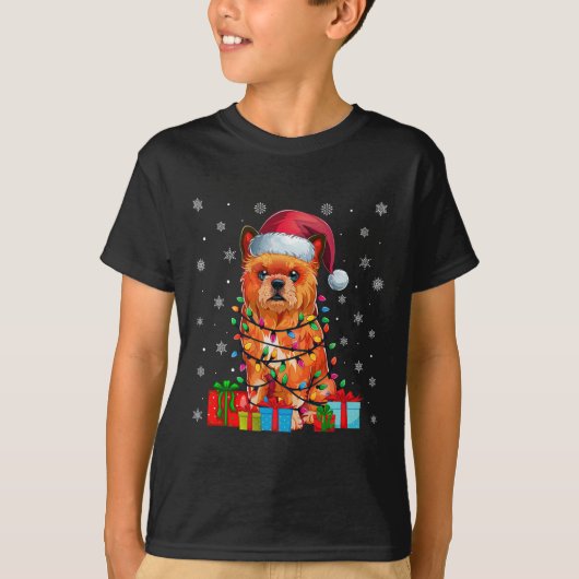 犬の醜いクリスマスライトサンタハットブリュッセルグリフォンCh Tシャツ (正面)