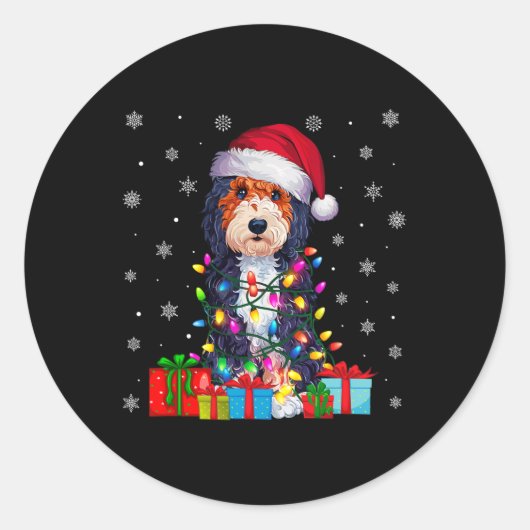 犬の醜いクリスマスライトサンタハットベルネードルドッグチャール ラウンドシール (正面)