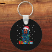 犬の醜いクリスマスライトサンタハットポルトガルの水犬 キーホルダー (正面)