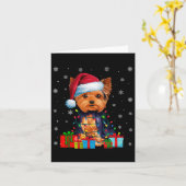 犬の醜いクリスマスライトサンタハットヨークシャーテリアC カード (黄色い花)