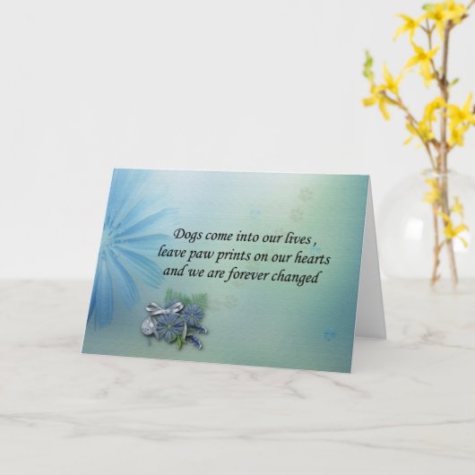 犬の離れパウプリントがあなたのハート悔やみや弔慰カードに カード (黄色い花)